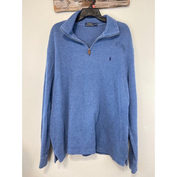 Men's Polo Ralph Lauren XL 1/4 Zip Sweater Knit L/S Blue Solid 100% Cotton 23 - Picture 1 of 8